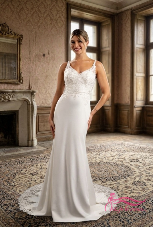 Robe de mariée crepe, Dentelle, Plante