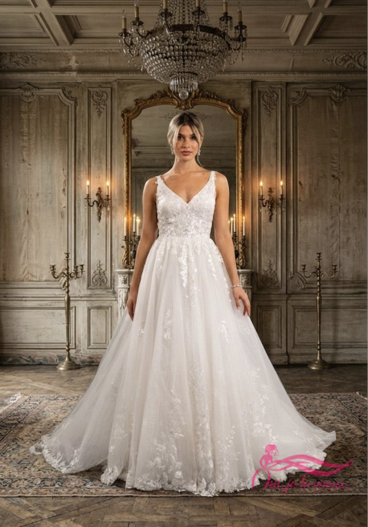 Robe de mariée Tulle, Dentelle, Poulin