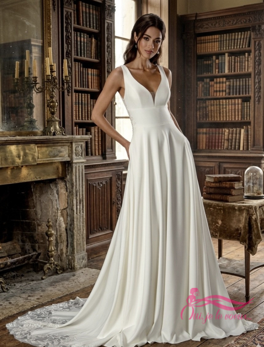 Wedding dress crepe, Lace, Mercier-Lacombe...