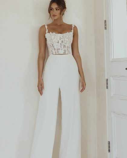 Robe de mariée crepe, Dentelle, Freya