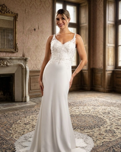 Robe de mariée crepe, Dentelle, Plante