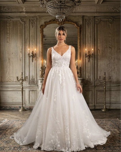 Robe de mariée Tulle, Dentelle, Poulin