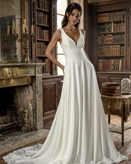 Wedding dress crepe, Lace, Mercier-Lacombe...
