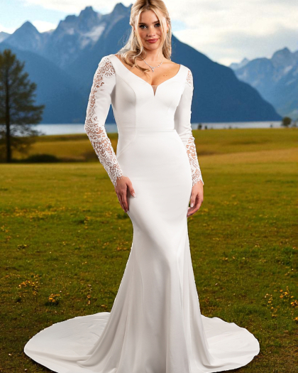 Robe de mariée crepe, Dentelle, Martin